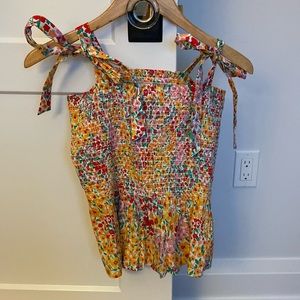 JCrew smocked, floral, tie strap tank top. Size small. NWT.